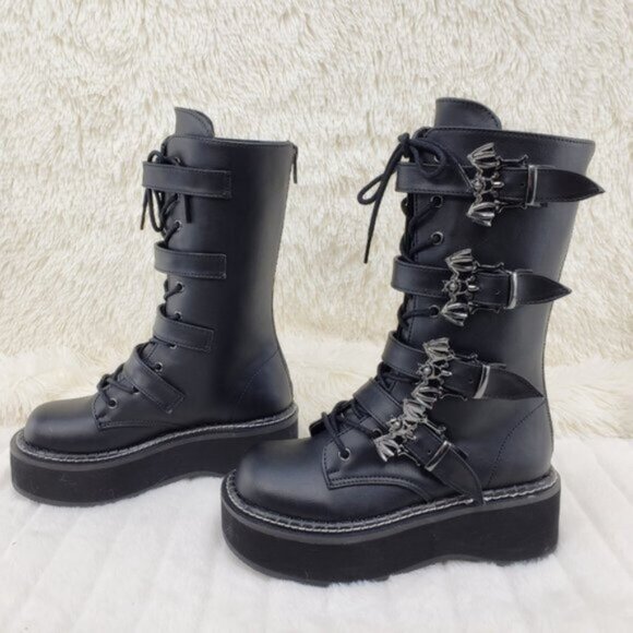 Goth Platform Combat Boots Bat Buckle Straps Emily 322 - Picture 3 of 13